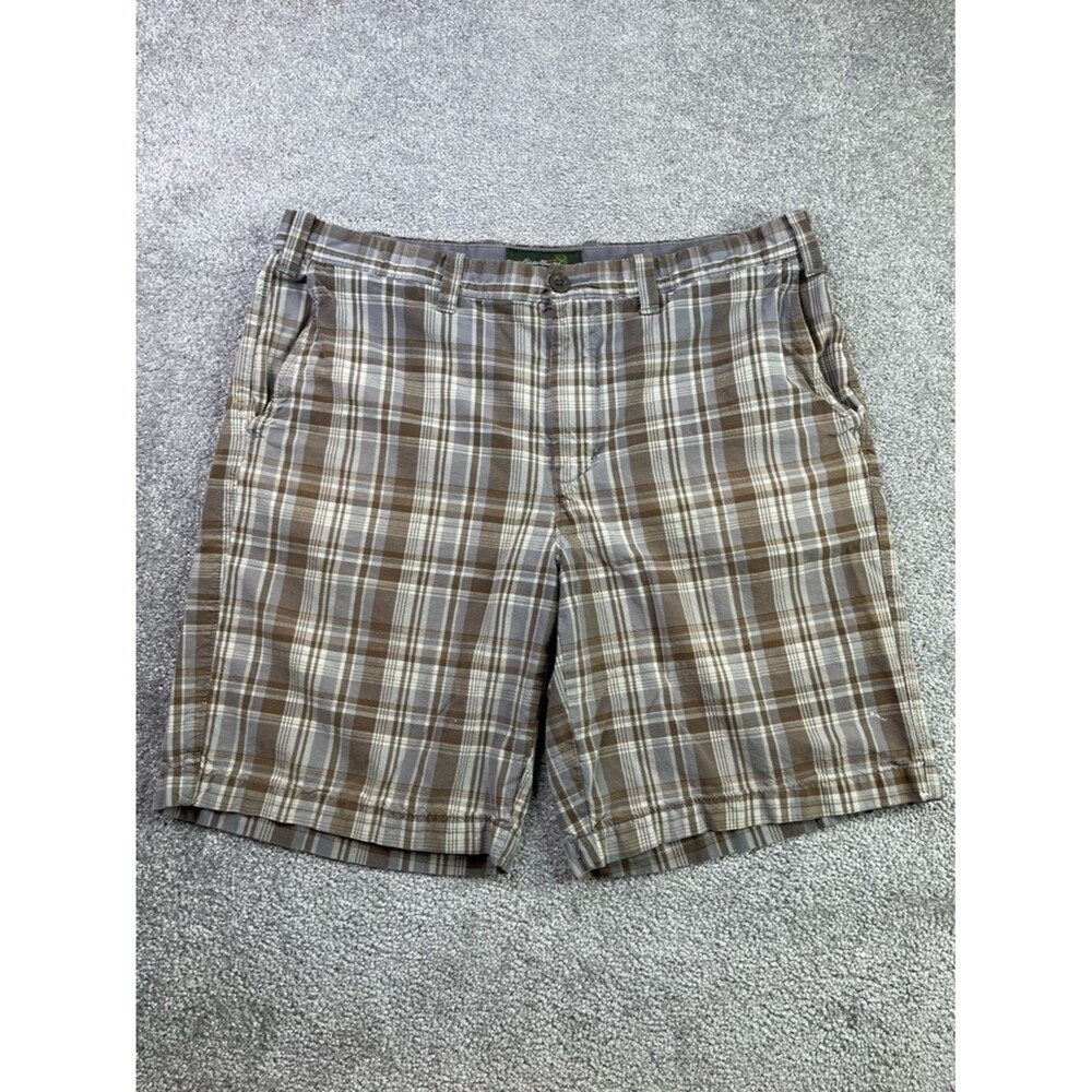 Eddie Bauer Shorts Men’s 36 Brown Plaid Pockets Cotton